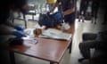 Bags belonging to asylum seekers being processed on Christmas Island before their transfer to Papua New Guinea in 2013.