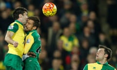 Gary O’Neil was left bloodied after a collision of heads with his team-mate Robbie Brady, left, who spat out two teeth and the tip of another on a painful night for Norwich against Chelsea