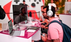 A player tries the cloud-gaming based Doomon Google Stadia at Gamescom.