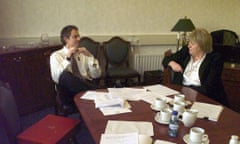 Tony Blair and the then Northern Ireland secretary, Mo Mowlam, talking in Castle Buildings, Stormont, in April 1998.