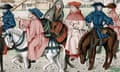 Canterbury Pilgrims from John of Lydgate (1370-1451?) Story of Thebes written c1420 and designed as an addition to Chaucer’s<br>D969F1 Canterbury Pilgrims from John of Lydgate (1370-1451?) Story of Thebes written c1420 and designed as an addition to Chaucer’s Canterbury Tales