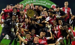 Fleetwood United players and staff celebrate on 6 April 2024 after winning the United Arab Emirates second division