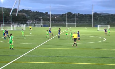 Cliftonville's Billie Simpson scores stunning volley from inside own half  – video