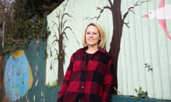 Lucy Stephens, headteacher of the New School in Croydon next to school mural