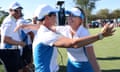 Matilda Castren of Team Europe hugs captain Catriona Matthew.