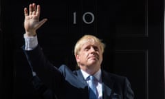 Boris Johnson waving on the steps of 10 Downing Street, on 24 July 2019 after becoming prime minister.