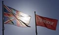 A Labour and union jack flutter outside the Labour party conference in Brighton. It was in the same city in 1935 that the party’s pacifist leader, George Lansbury, failed to persuade trade union leaders of the need to disarm in 1935. 