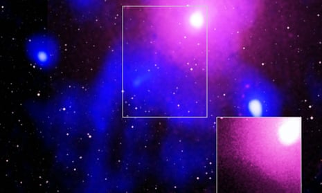 Image showing what scientists have observed as the biggest explosion in the universe, occurring in the Ophiuchus galaxy cluster.