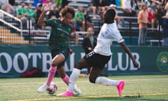 Zach Zengue, a midfielder with the Vermont Green FC, displays some fancy footwork during a match against AC Connecticut last week.