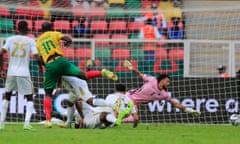 Vincent Aboubakar scores Cameroon's opener against Cape Verde.