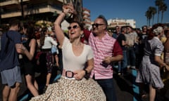 SPAIN-MUSIC-ROCKABILLY-FESTIVAL<br>A couple dressed in fifties-style outfits dance during the 29th Rockin' Race Jamboree International Festival in Torremolinos, southern Spain, on February 4, 2023. (Photo by JORGE GUERRERO / AFP) (Photo by JORGE GUERRERO/AFP via Getty Images)