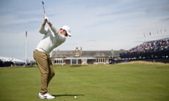 Rory McIlroy plays a shot during a practice round at Royal Troon