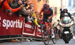 Ineos Grenadiers’s Tom Pidcock becomes the first British man to win the Strade Bianche