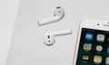 A pair of the new Apple AirPods are seen during a launch event on 7 September 2016 in San Francisco, California.