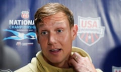 Caleb Dressel responds to a question during an intview at the US national championships on Saturday in Indianapolis.