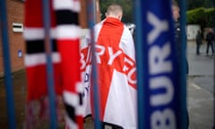 Fans gather outside Gigg Lane after Bury’s expulsion from the Football League.