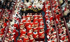Overhead view of members of the House of Lords in their robes at the state opening of parliament