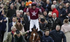 Jack Kennedy celebrates riding Samcro to win the Ballymore Novices Hurdle.