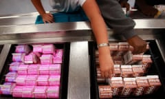 Second grade students at Melaleuca elementary school select chocolate milk at lunch.