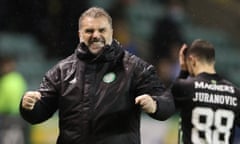 Celtic manager Ange Postecoglou celebrates at full time when his Celtic side met Hibernian in October