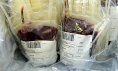 Packets of donated blood