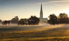Salisbury cathedral’s 123-metre spire seen from Harnham water meadows.