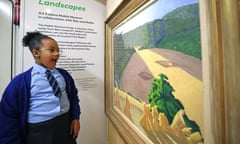 A young visitor admires The Cornfield by John Nash as Tate Liverpool joins Art Explora to launch the Mobile Museum.
