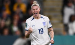 Bethany England celebrates scoring her penalty against Nigeria.