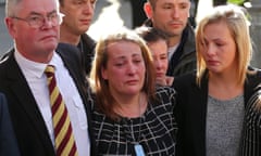 The family of Lee Rigby: (L-R) stepfather Ian Rigby, mother Lyn Rigby, and sister Sara McClure, attend his funeral in 2013.