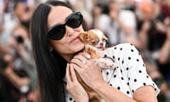 Demi Moore at Cannes with her dog, Pilaf, who has also attended fashion week.