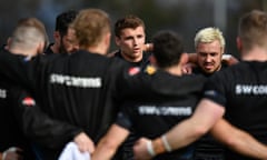 Henry Slade talks to his teammates at Exeter after returning from a Six Nations campaign in which he was a standout performer.