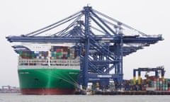 a cargo vessel docked at Felixstowe port