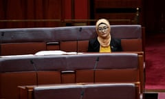 Western Australia senator Fatima Payman sitting in the Senate chamber at Parliament House, Canberra, earlier this month.