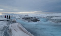 Scientists collecting surface meltwaters