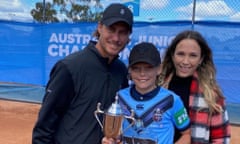 Cruz Hewitt, 12, with parents Lleyton and Bec Hewitt