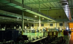 Empty work stations can be seen on April 15, 2020 at a Japanese factory that manufactures automotive parts at the Logistik Industrial Park in San Luis Potosi, Mexico.