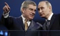 Russia's Vladimir Putin and Thomas Bach