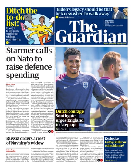 Guardian front page, Wednesday 10 July 2024