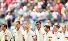 Australian players wore black armbands in memory of Phillip Hughes during day one of the third Test against New Zealand in Adelaide.