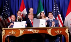 G20 leaders summit in Buenos Aires<br>U.S. President Donald Trump, Canada’s Prime Minister Justin Trudeau and Mexico’s President Enrique Pena Nieto attend the USMCA signing ceremony before the G20 leaders summit in Buenos Aires, Argentina November 30, 2018. REUTERS/Kevin Lamarque