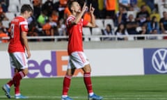 Denis Cheryshev celebrates scoring against Cyprus as Russia qualified for Euro 2020.