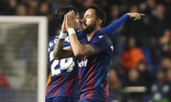 Levante’s José Luis Morales celebrates after scoring what turned out to be the winning goal against Real Madrid.