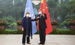 Michelle Bachelet with China’s foreign minister Wang Yi in Guangzhou, China, May 2022