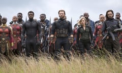 Avengers Infinity War: Okoye (Danai Gurira), Black Panther (Chadwick Boseman), Captain America (Chris Evans), Black Widow (Scarlett Johansson) and Bucky/Winter Soldier (Sebastian Stan). 