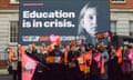 National Education Union campaign launch, London, UK - 18 Jan 2023<br>Mandatory Credit: Photo by Vuk Valcic/SOPA Images/REX/Shutterstock (13723218b) Mary Bousted (C), joint general secretary of the National Education Union, launches the 'Pay Up, Save Our Schools' national advertising campaign in Central London ahead of the teachers' strike which takes place on 1st February. National Education Union campaign launch, London, UK - 18 Jan 2023