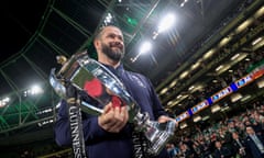 Ireland’s head coach, Andy Farrell, celebrates winning the Six Nations in Dublin