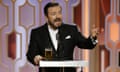 Ricky Gervais speaks at the 73rd Annual Golden Globe awards. Paul Drinkwater/NBC/AP