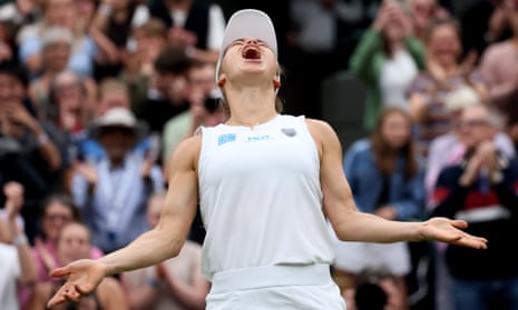 Kazakhstan’s Yulia Putintseva celebrates her third-round victory over the top seed, Iga Swiatek.