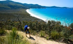 Hiker above Waterloo Bay, Wilsons Promontory National Park, Victoria, Australia<br>Hiker above Waterloo Bay, Wilsons Promontory National Park, Victoria, Australia