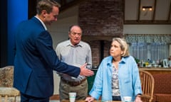 Oliver Chris (Joe),  James Bolam (Jack), Anne Reid (Elizabeth) in Fracked! Or: Please Don't Use The F-Word by Alistair Beaton @ Minerva Theatre, Chichester.
(Opening-15-07-16)
©Tristram Kenton 07/16
(3 Raveley Street, LONDON NW5 2HX TEL 0207 267 5550  Mob 07973 617 355)email: tristram@tristramkenton.com